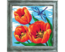 Рисунок на канве (страмин) с нанесенным рисунком ЧАРIВНИЦЯ арт. Е35 'Красные тюльпаны' 25х25