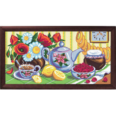 Рисунок на канве (страмин) с нанесенным рисунком ЧАРIВНИЦЯ арт. S45 'Чай на кухне' 25х50