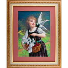 Рисунок на ткани АНГЕЛIКА арт. А525 'Девушка и голуби' 29х40