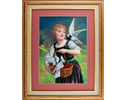 Рисунок на ткани АНГЕЛIКА арт. А525 'Девушка и голуби' 29х40