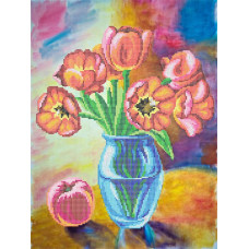 Рисунок на ткани АНГЕЛIКА арт. А559 Натюрморт 'Тюльпаны и персик' 30х40