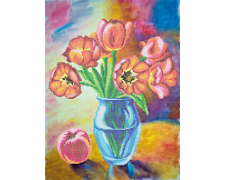 Рисунок на ткани АНГЕЛIКА арт. А559 Натюрморт 'Тюльпаны и персик' 30х40