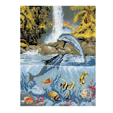 Картины мозаикой Molly арт.GZ153 Дельфины У Водопада (19 Цветов) 40х50 см