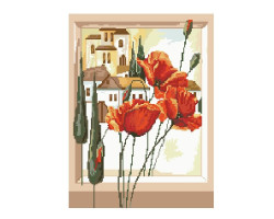 Картины мозаикой Molly арт.GZ179 Маки В Окне (26 Цветов) 40х50 см