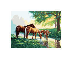 Картины по номерам Molly арт.G154 Лошади На Водопое (24 Краски) 40х50 см