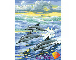 Набор для изготовления картин 'АЛМАЗНАЯ ЖИВОПИСЬ' арт.АЖ.1062 'Семья дельфинов' 30х40 см