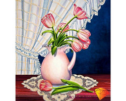 Набор для изготовления картин 'АЛМАЗНАЯ ЖИВОПИСЬ' арт.АЖ.1234 'Тюльпаны у окна' 41х43 см