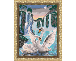 Рисунок на ткани арт. VKA3044 Лебеди у водопада 28х38 см