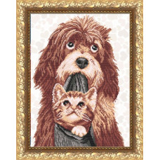 Рисунок на ткани арт. VKA3055 Собака с котенком 28х38 см