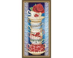 Рисунок на ткани арт. VKA3083 Чашки с розой на синем 25х55 см