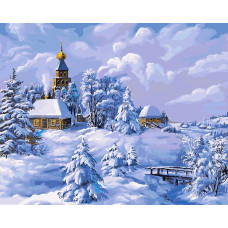 Картины по номерам Белоснежка арт.БЛ.137-AB Зима в деревне 40х50 см