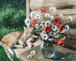 Картины по номерам Белоснежка арт.БЛ.149-АВ Дачная жизнь кота Василия 40х50 см
