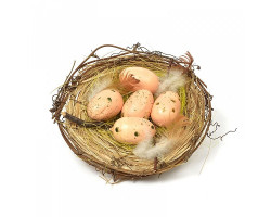Гнездо с яйцами (трава, пластик) арт.Ц7.0443079, D15см