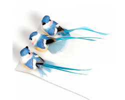 Набор птиц на клипе (пена, перо) арт.Ц7.283359, цв.голубой 16 см уп.3шт
