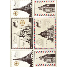 Рисовая карта для декупажа арт.AM400123 'Почтовые карточки, столицы мира'21х29 см