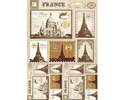 Рисовая карта для декупажа арт.AM400124 'Почтовые марки, Франция'21х29 см