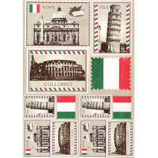 Рисовая карта для декупажа арт.AM400125 'Почтовые марки, Италия'21х29 см