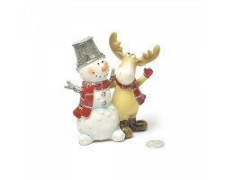 Сувенир Снеговик с лосем полистоун арт.ZA.MY1755-4.5 цв.белый/коричневый/красный 12x5,5x12с