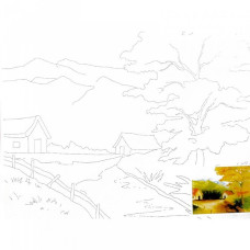 Холст на картоне НП арт.DK13701-J с контуром деревенский пейзаж 30х40 см