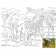 Холст на картоне НП арт.DK13701-M с контуром Слоны и жирафы 30х40 см