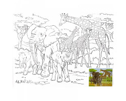 Холст на картоне НП арт.DK13701-M с контуром Слоны и жирафы 30х40 см