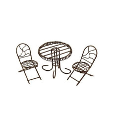 Металлическая мини мебель коричневая арт.SCB271031 стол и два стуластол:DIA7,5*6,5см/стул:5,5*DIA3.