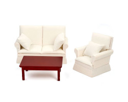Набор мебели арт.AM0102004 диван, кресло белая ткань и журнальный столик цв. махагон