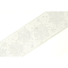 Лента отделочная жаккардовая арт.1858 'Снежинка' шир.60мм уп.50м цв.белый-серебро