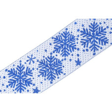 Лента отделочная жаккардовая арт.1858 'Снежинка' шир.60мм уп.50м цв.белый-синий