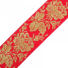 Лента отделочная жаккардовая арт.3017 'Роза' с метанитом шир.65мм уп.50м цв.красный/золото