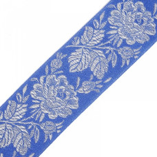 Лента отделочная жаккардовая арт.3017 'Роза' с метанитом шир.65мм уп.50м цв.синий/серебро