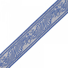 Лента отделочная жаккардовая (галун православный) арт.с2884г17 рис.6877 'Лилия' шир. 32мм цв.синий/с