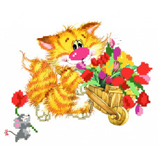 Набор для вышивания бисером арт.МП-24х26 - 0127/Б 'Без кота - жизнь не та! Цветы для друзей'