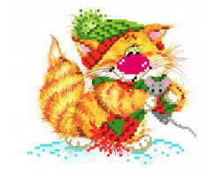 Набор для вышивания бисером арт.МП-24х26 - 0128/Б 'Без кота - жизнь не та! Вместе теплее'