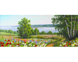 Рисунок на шелке арт.МП-24х47-4057 'Пейзаж с цветами'