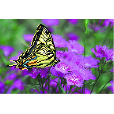 Рисунок на шелке арт.МП-28х34-4000 'Бабочка на лиловых цветах'