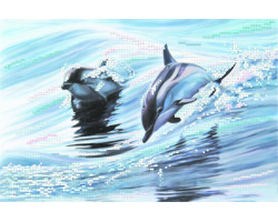 Рисунок на шелке арт.МП-28х34-4040 'Дельфины'
