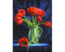Рисунок на шелке арт.МП-37х49-4076 'Тюльпаны на синем'