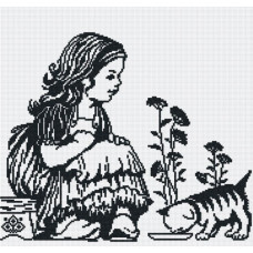 Набор для вышивания 'МП Студия' арт.НВ-156 'Девочка с котенком(графика)' 35х31 см