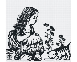 Набор для вышивания 'МП Студия' арт.НВ-156 'Девочка с котенком(графика)' 35х31 см