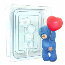 Пластиковая форма 3D арт.ШЕ50004 'Медвежонок Тедди стоит с шариком сердечком' (2половинки)