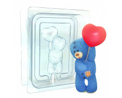 Пластиковая форма 3D арт.ШЕ50004 'Медвежонок Тедди стоит с шариком сердечком' (2половинки)
