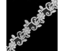 Кружево на органзе арт.TBY-Q047 шир.45мм цв.белый/серебро уп.9,14м
