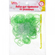 СЛ.1073117 Набор плетение из резиночек зеленые с блестками 200 шт, крючок, крепления