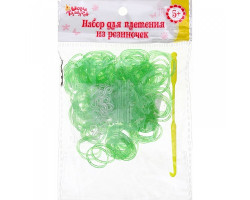 СЛ.1073117 Набор плетение из резиночек зеленые с блестками 200 шт, крючок, крепления