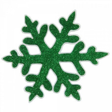 СЛ.1116515 Наклейка на стекло 14,5х14,5 см зелёная снежинка с блестками