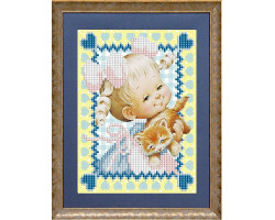 Рисунок на ткани 'Славяночка' арт. КС-138 Малышка с котиком 13,5х17см