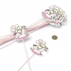 SBU.6406 Вставка декоративная 'Мишка на лошадке' бело-розовая уп.12шт