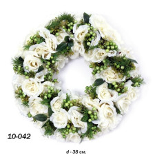 Цветы искусственные арт.FAF.10-042 Венок с крупными розами диам.38см