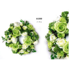 Венок арт.FAF.6-099 бело-зеленый свадебный 30 см